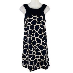 Milly of New York Black Cream Giraffe Print Wool Halter Shift Dress 6 AG13